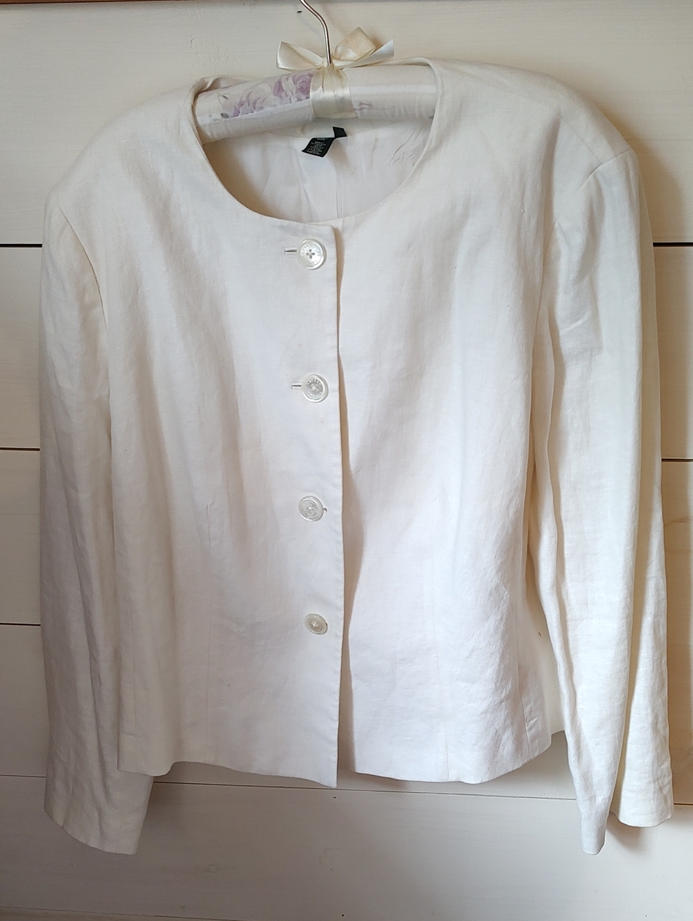 Ralph Lauren Ivory Round-Neck Linen Jacket